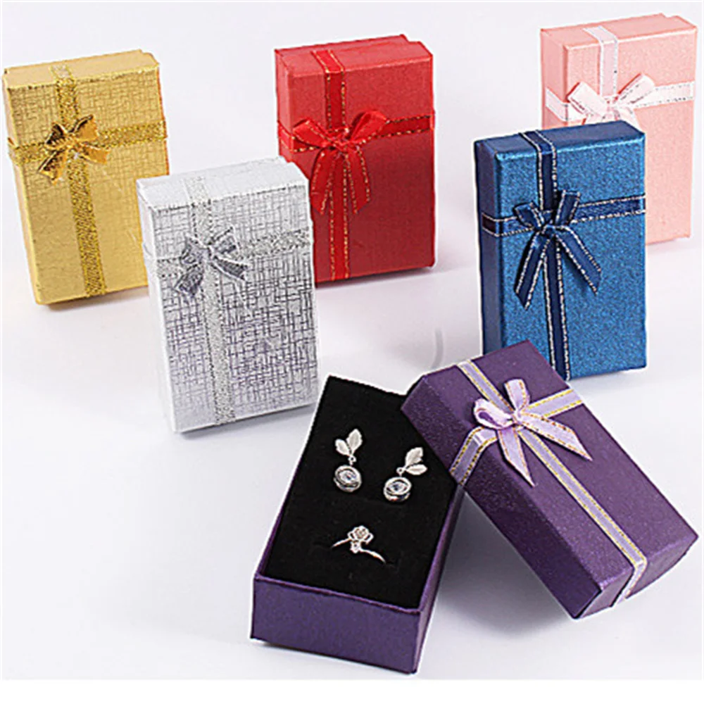 Bowknot Jewelry Packaging Box for Wedding Engagement, Elegant Paper Cardboard Gift Case for Ring Earrings Necklace Bracelet, Small Bow Shape Jewelry Storage Organizer Box for Romantic Gift Wrapping