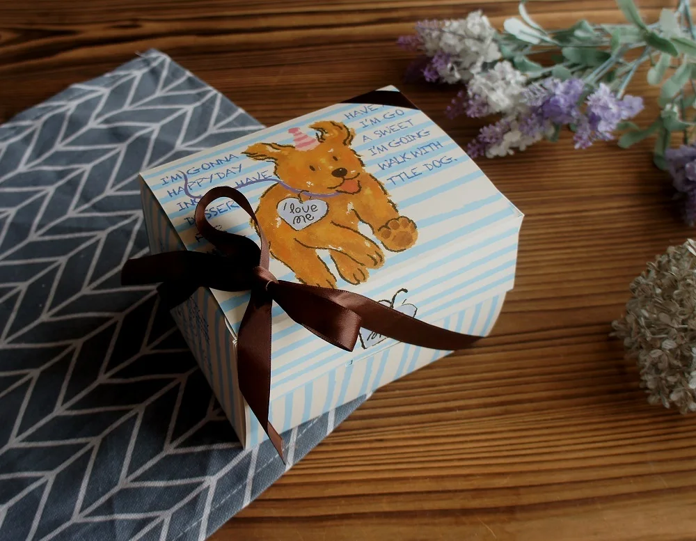 10 Pcs Blue Dog Bear Doll Paper Boxes 15.5×10×12cm for Wedding Birthday Valentine’s Day Chocolate Cookies Candy Macaron Packaging Food Safe Kraft Paper Gift Boxes - 图片 15