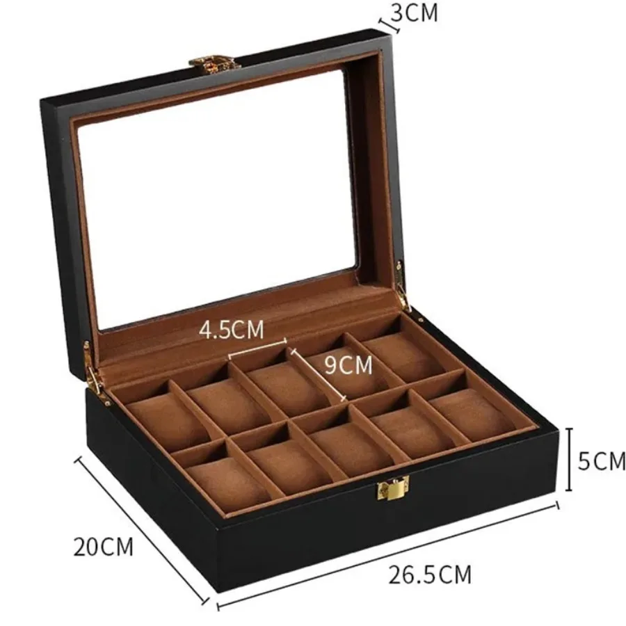 Wooden Watch Storage Box with 1/2/3/5/6/10/12 Slots, Piano-Bake-Paint Finish, Jewelry Organizer for Men & Women, Travel and Home Display Case for Watches, Bracelets, Small Gifts, Elegant MDF Construction - 图片 8