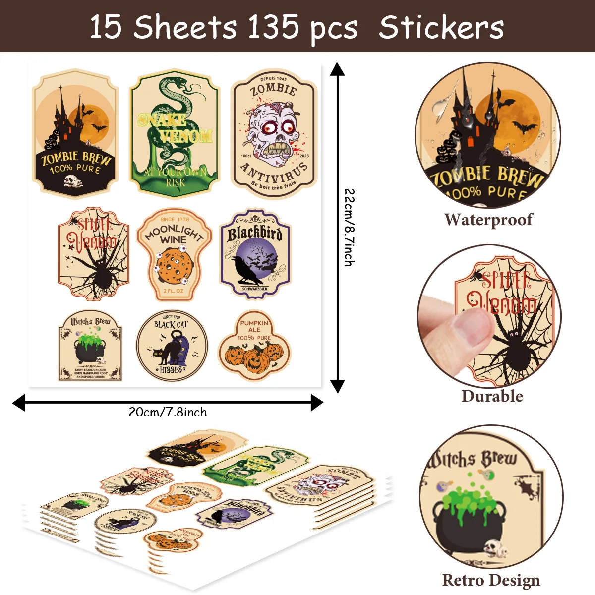 3-Pack Halloween Wine Bottle Stickers – Spooky Ghost-Themed Self-Adhesive Labels for Wine, Spirits, Glass Bottles, Party Favors, and Holiday Decoration - 图片 6