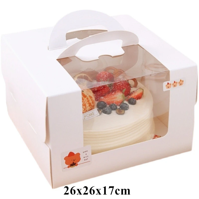 5 Pcs 6-Inch White Paper Cake Boxes with Handle – Windowed Packaging for Mousse, Pastries, Cupcakes, Birthday Celebrations, Wedding Dessert Gifts, and Portable Bakery Takeaway Containers - 图片 7