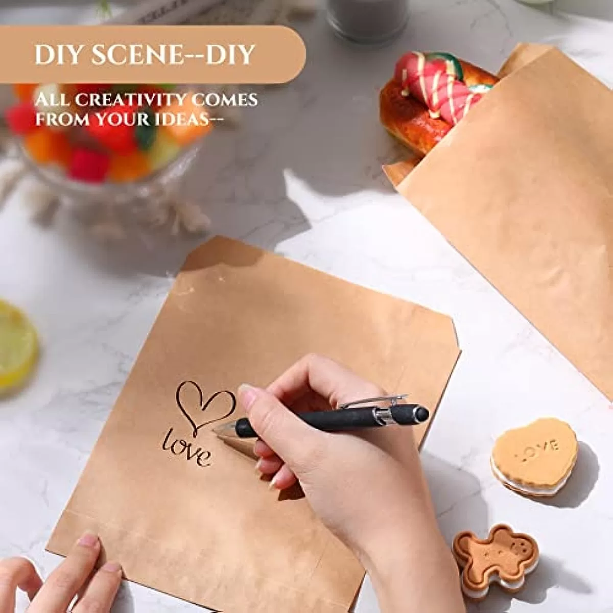 100pcs 5x7 Inches Grease-Resistant Brown Paper Treat Bags, Flat Greaseproof Snack Bags for Cookies, Candy, Sandwiches, Popcorn, Doughnuts, Pastry, and Party Favor Packaging 3