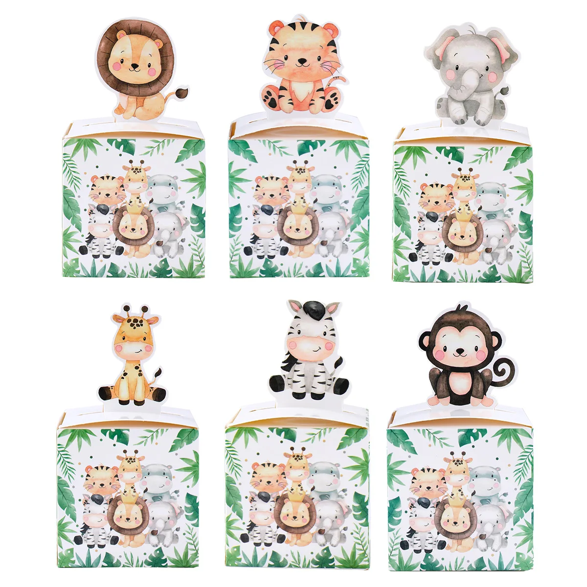24PCS Jungle Safari Animal Candy Boxes, Cute Paper Gift Packaging for Kids Birthday Parties, Baby Showers, Wild One Celebrations, Party Favors, Reusable Decorative Boxes, Factory Direct Supply