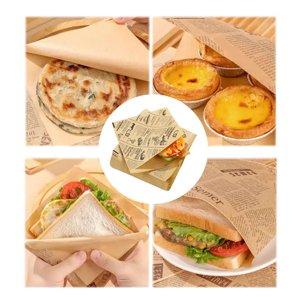 Food-Grade Greaseproof Parchment Paper Sheets for Burgers, Sandwiches, Fast Food Packaging, Bakery Liner Rolls, Brown Disposable Non-Stick Food Wrapping Paper – 100 Sheets Set 5