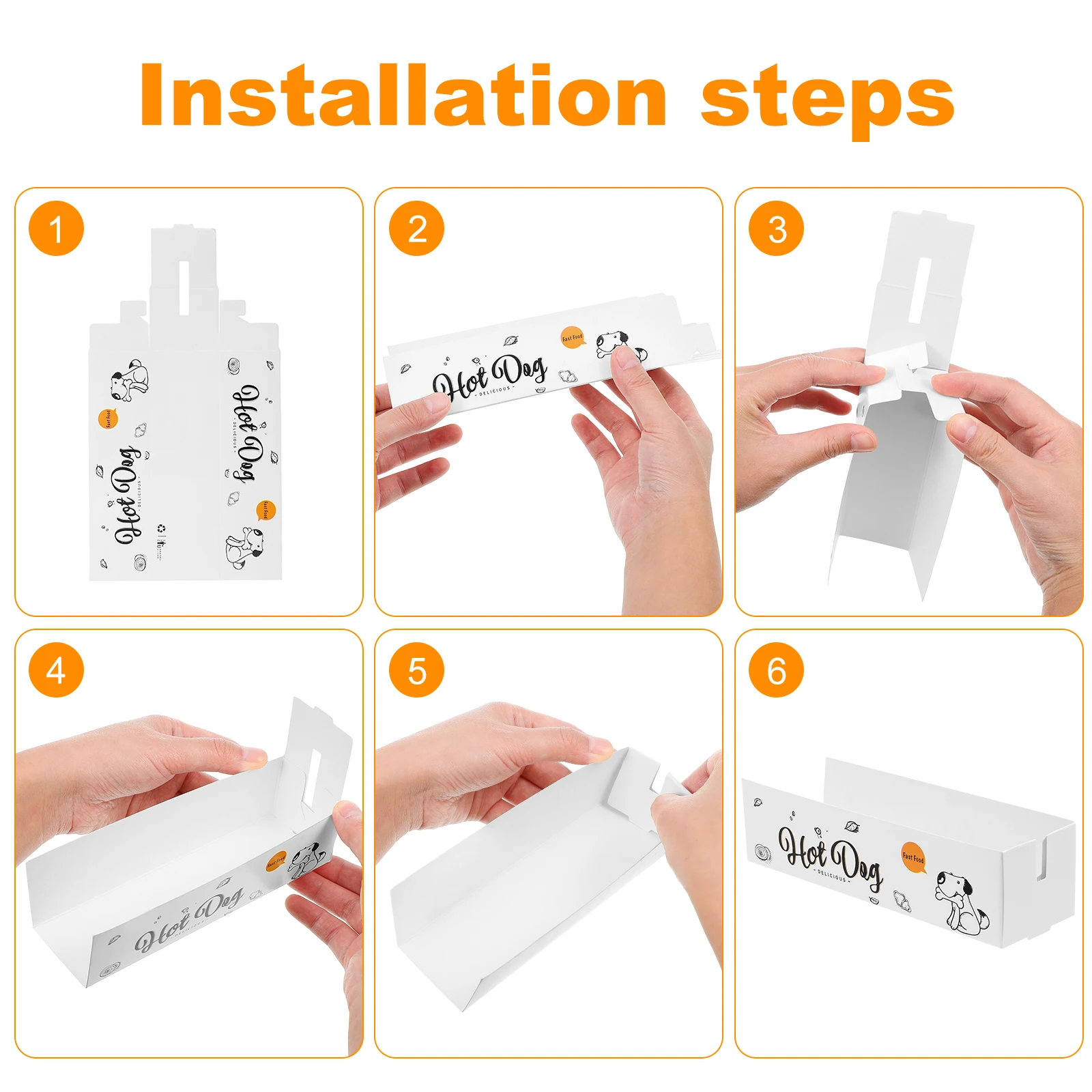 100pcs Disposable Paper Food Boxes for Hot Dogs, Snacks, French Fries, Takeout Meals, Party Catering, BBQ, Restaurant Serving, White Cardboard Containers - 图片 6