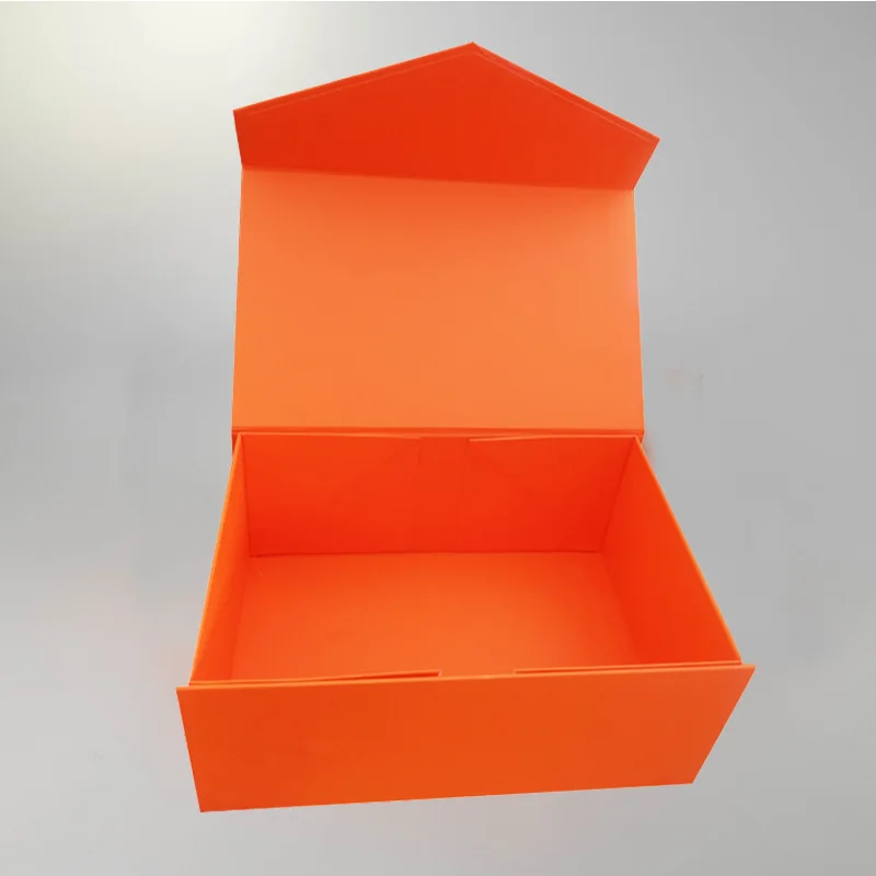Large Orange Magnetic Folding Rigid Paper Gift Box with Custom Logo Printing, Sturdy Cardboard Packaging for Weddings, Events, Luxury Gifts, Party Favors, Bulk Foldable Storage Solutions 6
