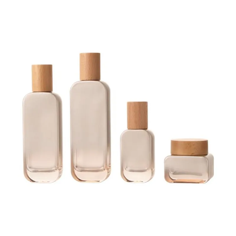 6pcs 30/50g Glass Cream Jars and 30-120ml Lotion Pump Bottles with Elegant Wooden Caps – Premium Refillable Skincare Containers for Face Cream, Lotion, Serum, Travel-Friendly and High-End Cosmetic Storage - 图片 5