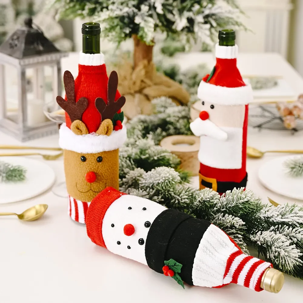 Christmas Sweater Wine Bottle Covers Set – 3/5/10PCS Knitted Santa & Snowman Bottle Bags, Reusable Holiday Decoration for Party, Dinner Table, Restaurant, Coffee Shop, Gift for Wine Lovers - 图片 2