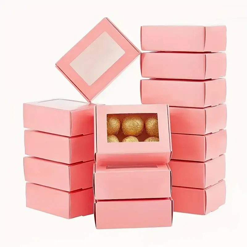 10/30-Pack Mini Pink Cardboard Gift Boxes with Transparent Window for Jewelry, Candy, Chocolate, Mini Soap, Wedding & Party Favors, Birthday, Holiday Celebration, DIY Decoration, Sturdy Recyclable Favor Boxes - 图片 7