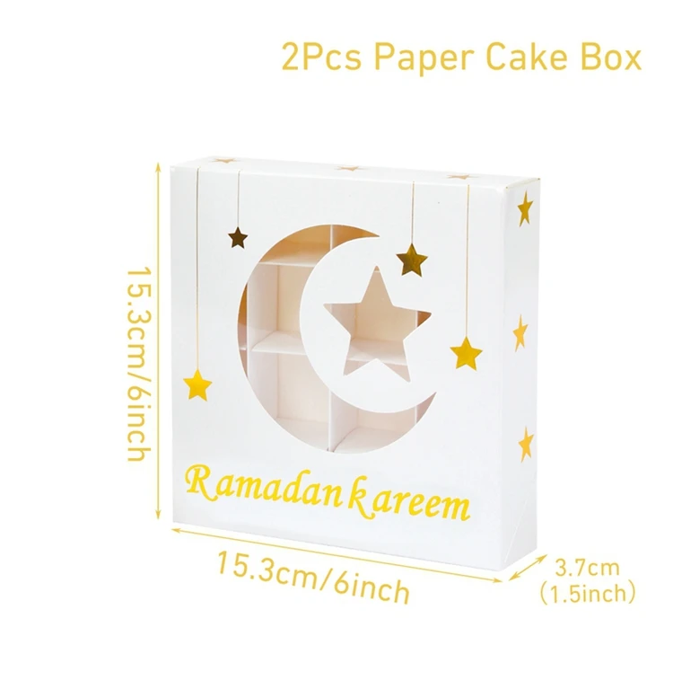 2Pcs Eid Mubarak Cake Boxes with Clear Window, Ramadan Kareem Transparent Candy and Chocolate Packaging Containers, Islamic Muslim Party Supplies for Home Decor, Dessert and Gift Presentation - 图片 17