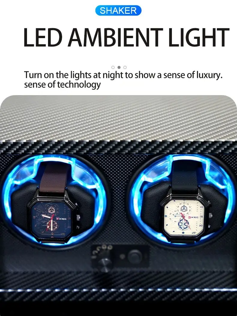 Automatic 4-Slot Watch Winder Box with Blue LED Light, Black Walnut, Red and Carbon Fiber Variants, Soft High-Elastic Memory Foam Pillows, Lid Stop Function, Ultra-Quiet Japanese Motor, USB & AC Powered, Ideal Gift for Luxury Watches 6