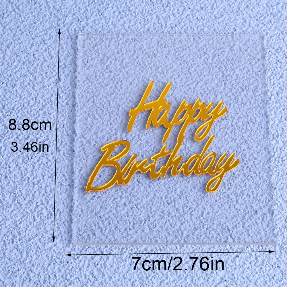 New Design Rectangle Side Acrylic Gold Happy Birthday Cake Topper Elegant Laser-cut Decorative Packaging for Baking Party Supplies Wedding Birthday Cake Decoration Accessories - 图片 4