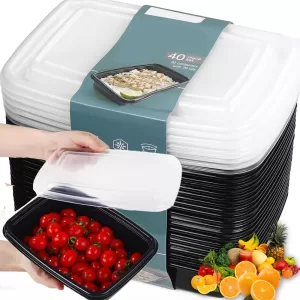 10/20Pcs Disposable Plastic Lunch Box with Lid, Black Food Containers for Fruits, Vegetables, Salads, Sandwiches, Meal Prep, Takeout Kitchen Storage Bento Box Microwave Safe