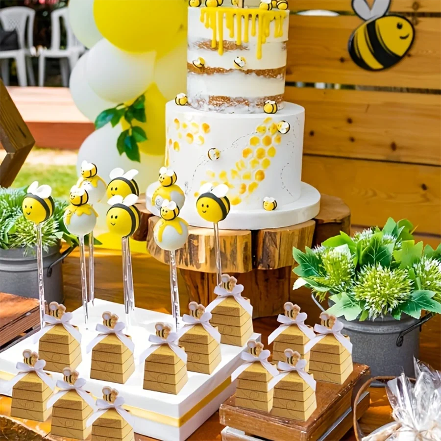 25PCS Paper Beehive-Shaped Gift Boxes with Ribbons, Fun Bee Party Favor Packaging for Weddings, Birthdays, Baby Showers, Candy or Small Gifts, Decorative Party Boxes, Factory Direct Supply 3