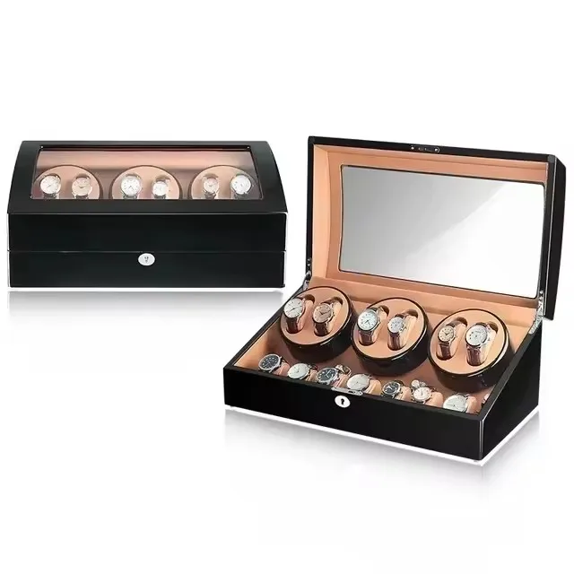 Luxury Automatic Watch Winder Storage Box with LED Light and Lock, 13-Slot Organizer Featuring 6 Rotating Winders and 7 Compartments, Quiet Motor Display Case for Men & Women Mechanical and Automatic Watches - 图片 7