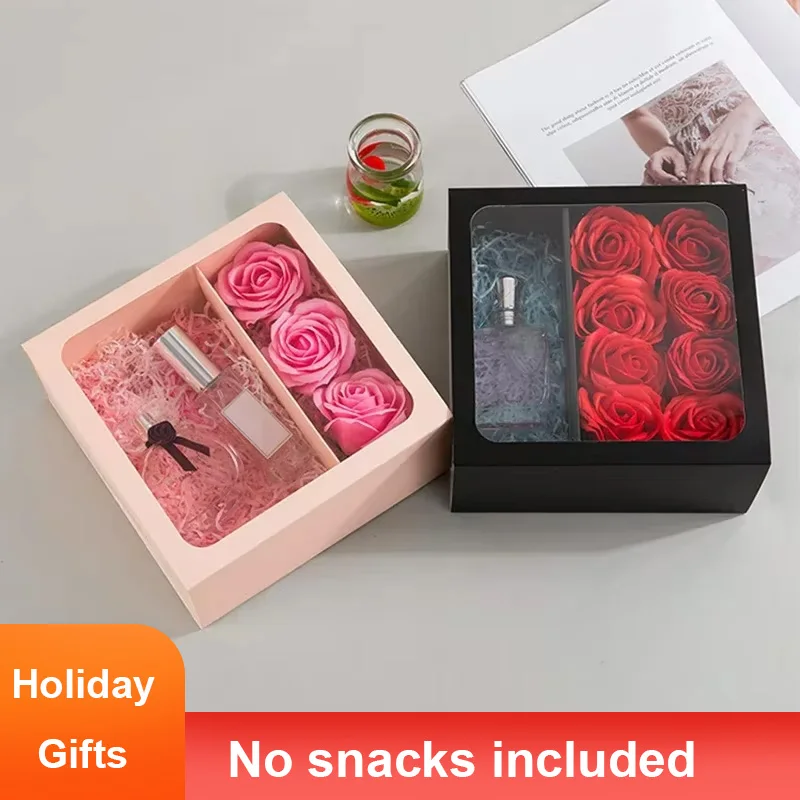 Flower Gift Box with Handle and Transparent PVC Window | Elegant Paper Rose Candy Dessert Packaging Box for Valentine’s Day, New Year, Birthday Gift Presentation - 图片 2
