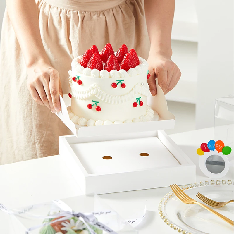 5/10 Pcs Square Transparent Cake Box 4/6 Inch – Clear PVC and White Cardboard Dessert Container for Birthday, Wedding, Christmas, DIY Cakes, Pastry Packaging, Party Treat Storage, Snack & Sushi Organizer 6