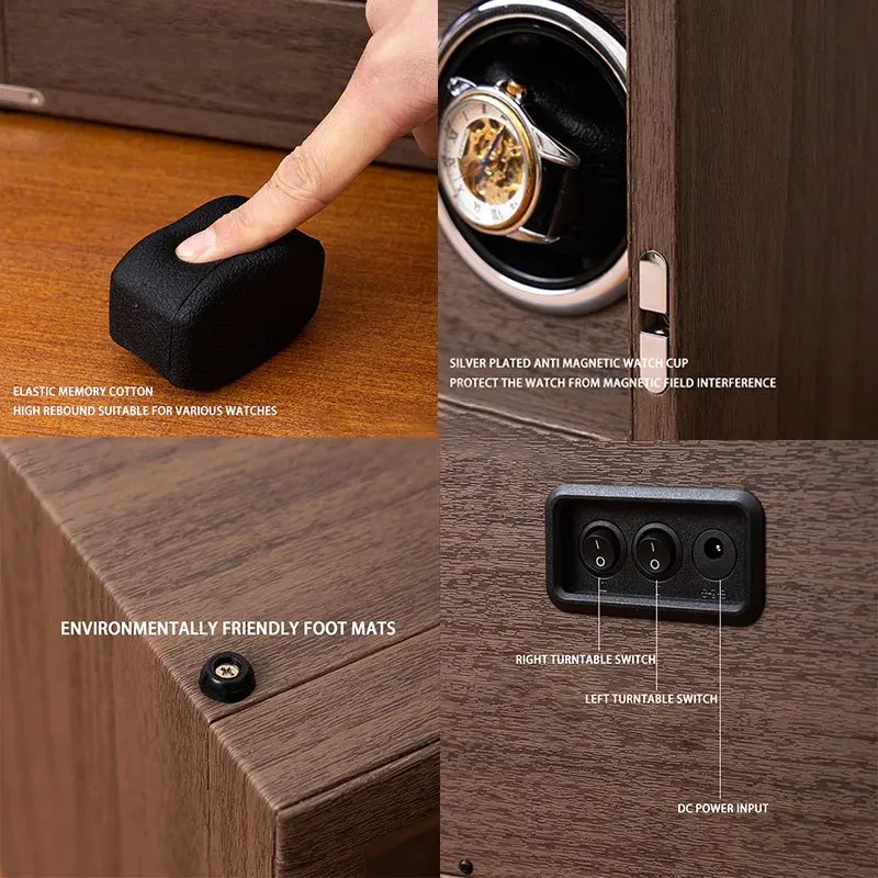 Automatic 2-Slot Watch Winder Box with Premium Wood Construction, Integrated Jewellery Drawer, LED Display Light, Memory Foam Cushions, Lid Stop Function, Quiet Japanese Motor, Perfect Storage and Display for Watches and Accessories - 图片 5
