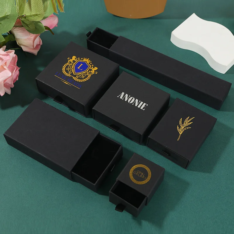 500pcs Custom Luxury Jewelry Packaging Boxes, Sliding Drawer Style Cardboard Gift Box with Logo for Earrings, Necklace, Bracelets, Paper Jewelry Case for Brand Presentation and Personalized Gift Packaging - 图片 8