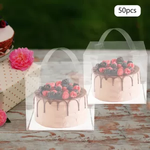 50PCS Clear Cake and Bread Packaging Boxes with Handle, Transparent Dessert Gift Boxes for Cakes, Pastries, Cupcakes, Bakery, Wedding, Birthday, Party Supplies