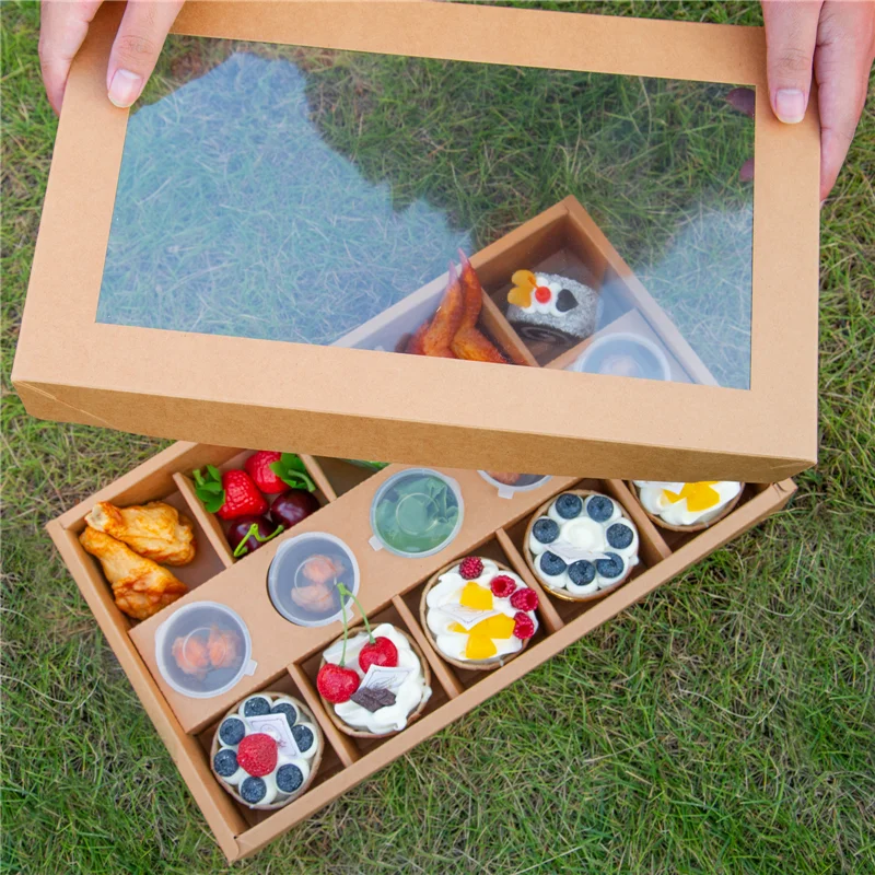 Large Capacity Disposable Packaging Boxes for Cakes, Desserts, Fruits, Picnic Treats, Outdoor Gatherings, Spring Outing, Hotels, Afternoon Tea, Lattice Design Cardboard Containers with Lid, Food-Grade Corrugated Paper, Multi-Size Options 15