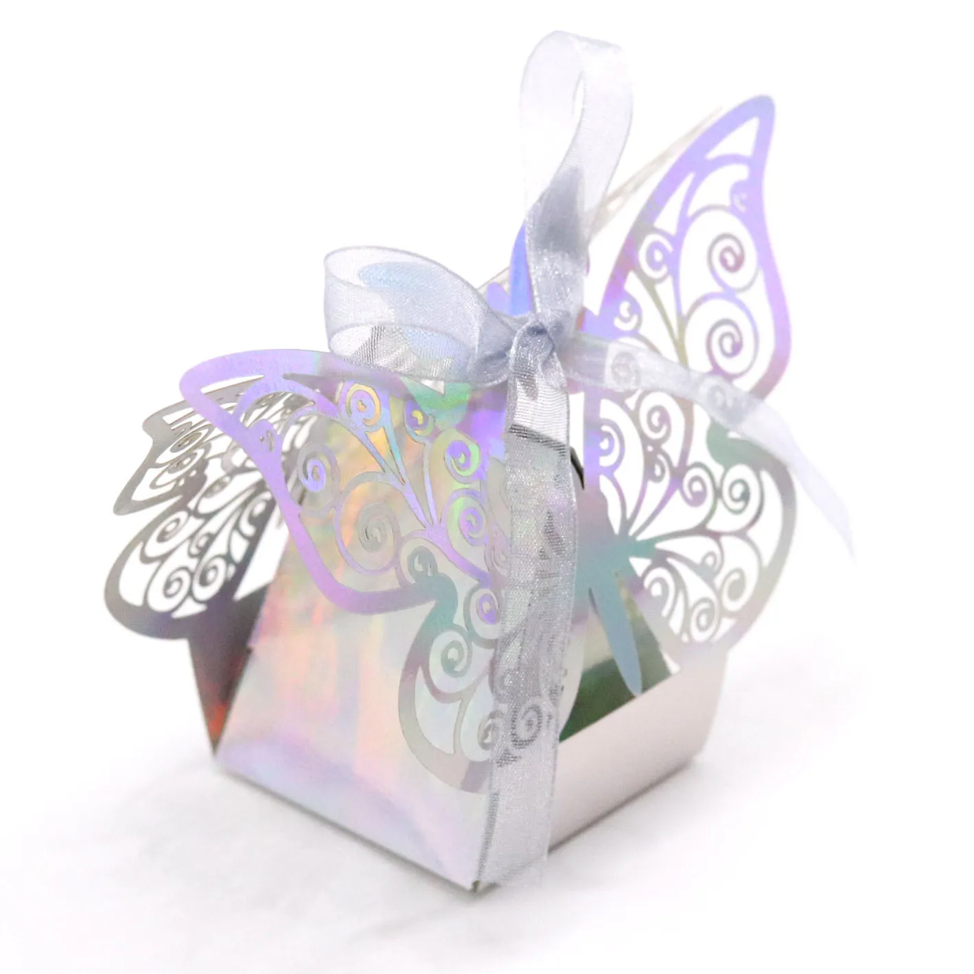 50pcs Laser Cut Candy Favor Boxes with Ribbons, Wedding Gift Cartons for Chocolate Cookie Treats, Baby Shower Bridal Shower Party Supplies, Solid Color & Rainbow Decorative Packaging