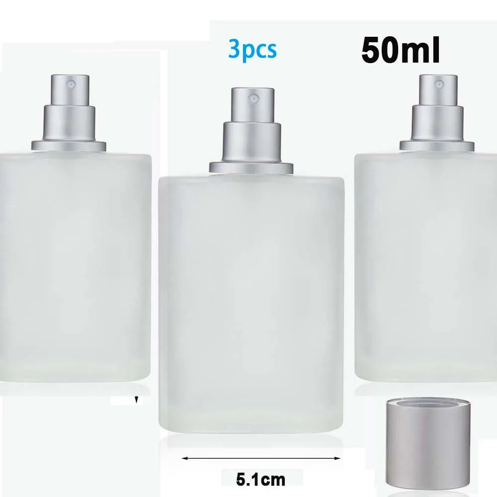 50ml / 30ml Frosted Glass Perfume Bottle with Screw Cap | Refillable Empty Fine Mist Spray Dispenser for Travel, Makeup, Cologne, Cosmetic Liquids, Elegant Reusable Transparent Container Set