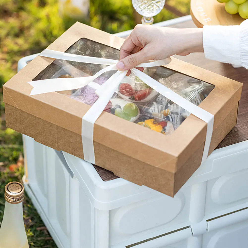 2Pcs Disposable Picnic Lunch Box Food Containers with Lid, Kraft Paper Bento Box for Fried Chicken, Salad, Cake, Takeout, Outdoor Camping, Birthday Party Supplies, Corrugated Paper Takeaway Packing Box 4