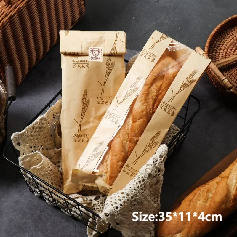 100 Pieces Kraft Paper Long Bread Bags with Transparent Window, Waterproof & Oil-Resistant Food Packaging for Bread, Pastries, Party Favors, Birthday, Xmas, Bakery & Gift Wrapping - 图片 9