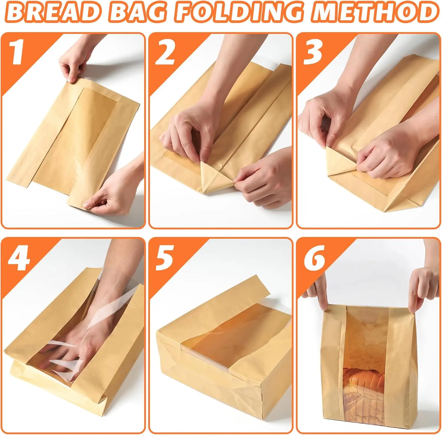 50PCS Kraft Paper Bread Bags with Window, Tear-Resistant Sourdough Bakery Bag with Cute Sealing Stickers, Oil-Proof Moisture-Proof Food Storage Bags for Cookies, Snacks, Sandwich, Cafe, Party and Home Baking - 图片 6