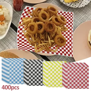400-Pack Food-Grade Greaseproof Paper Sheets for Sandwiches, Burgers, Fries, & Snacks, Checkered Design, Microwave & Freezer Safe, Bulk Disposable Liners for Catering, Party, Restaurant Use