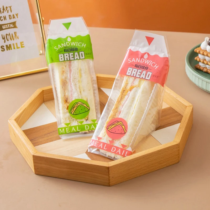 100 Pieces Transparent Anti-Fog Disposable Triangle Sandwich Bags 17.5x23.5cm for Sandwiches, Toast, Burgers, Cake & Bread Packaging, Easy Tear, Food-Safe, Lightweight & Practical for Home & Commercial Use 6