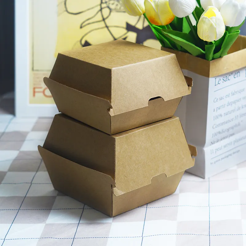Food-Grade Thickened Corrugated Paper Hamburger and Hot Dog Boxes, Disposable Takeout Lunch Boxes for Fried Chicken, Sandwiches, Snacks, and Fast Food Packaging 4