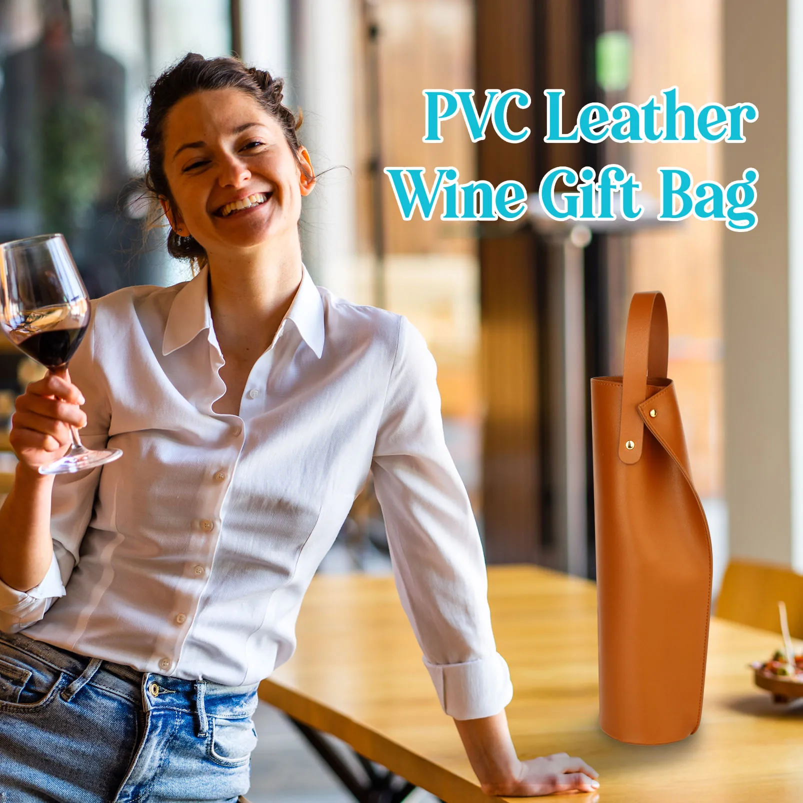 Reusable PVC Leather Wine Tote Carrier – Double Layered Wine Bag for Gift Packaging, Birthdays, Holidays, and Party Wine Presentation, Available in Blue and Brown