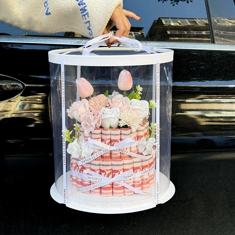 2PCS Transparent Round Cake Boxes with Clear PVC Lids, Birthday Wedding Dessert Packaging Containers, Bakery Gift Boxes, Decorative Present Case for Cakes, Cupcakes, and Layered Pastries 3