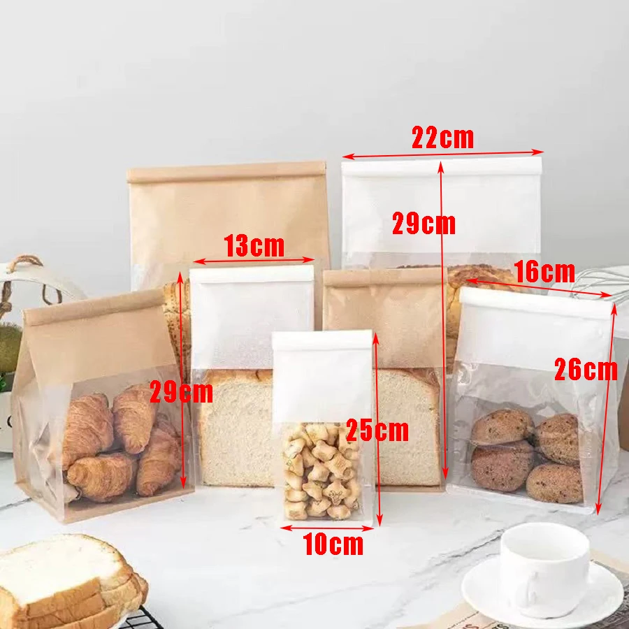 10 Pack Kraft Paper Bread Bags with Transparent Window – Oil-Resistant Toast, Cookie, and Breakfast Packaging Pouches for Party Food and Homemade Baked Goods 7