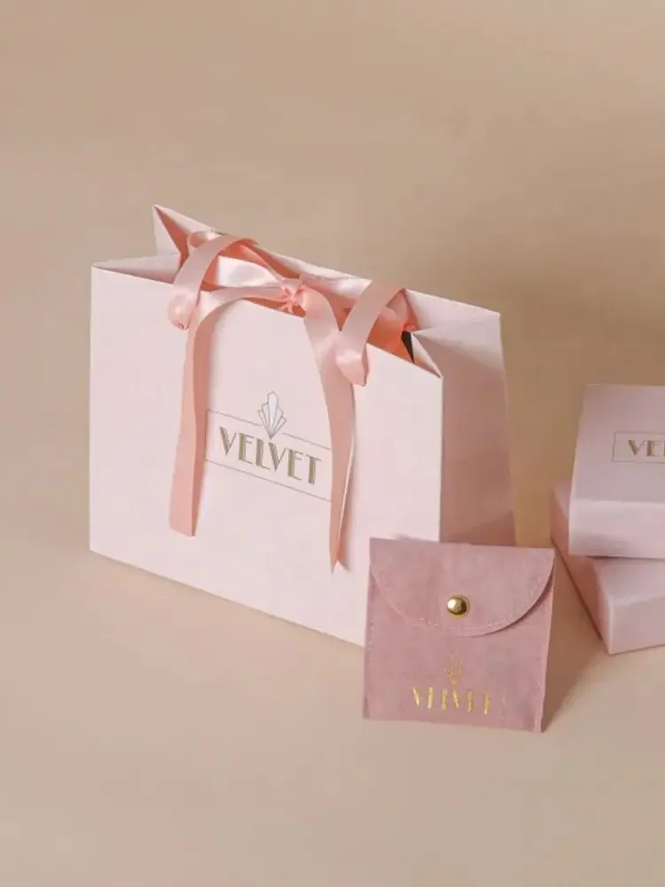 500pcs/Customizable Fashion Jewelry Packaging Bags with Handle, Exquisite Logo Design Cardboard Box and Microfiber Velvet Pouch for Rings, Earrings, Necklace, Bracelet Gift Display 2