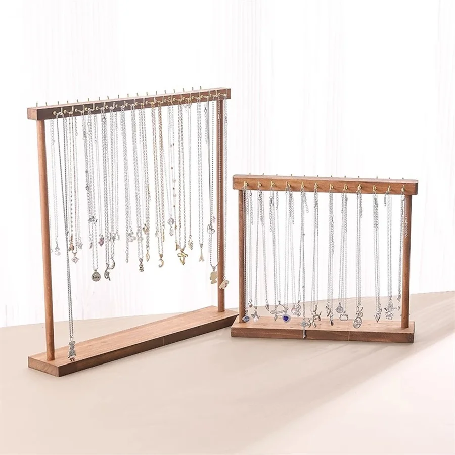 Wooden Jewelry Organizer Display Stand for Necklace, Earrings, and Bracelets – Countertop Chain Hanging Rack Jewelry Storage Display Prop with Velvet Finish for Boutique, Shop, Home Showcase 7