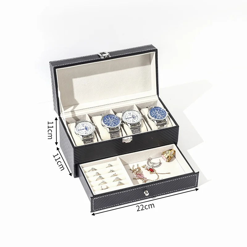12-Slot PU Leather Lockable Watch Storage Box with Two-Tier Organizer, Secure Jewelry Display Drawer Case for Men and Women Featuring Soft Interior, Elegant Travel and Home Storage Solution for Luxury Accessories - 图片 10
