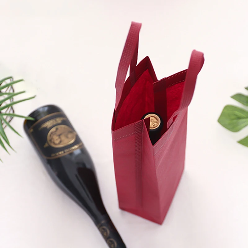 Durable Non-Woven Wine Gift Bag – Waterproof Single or Double Bottle Champagne & Beer Tote with Top Handle, Foldable Reusable Bottle Carrier for Weddings, Parties, Banquets, Home, Office & Travel - 图片 5