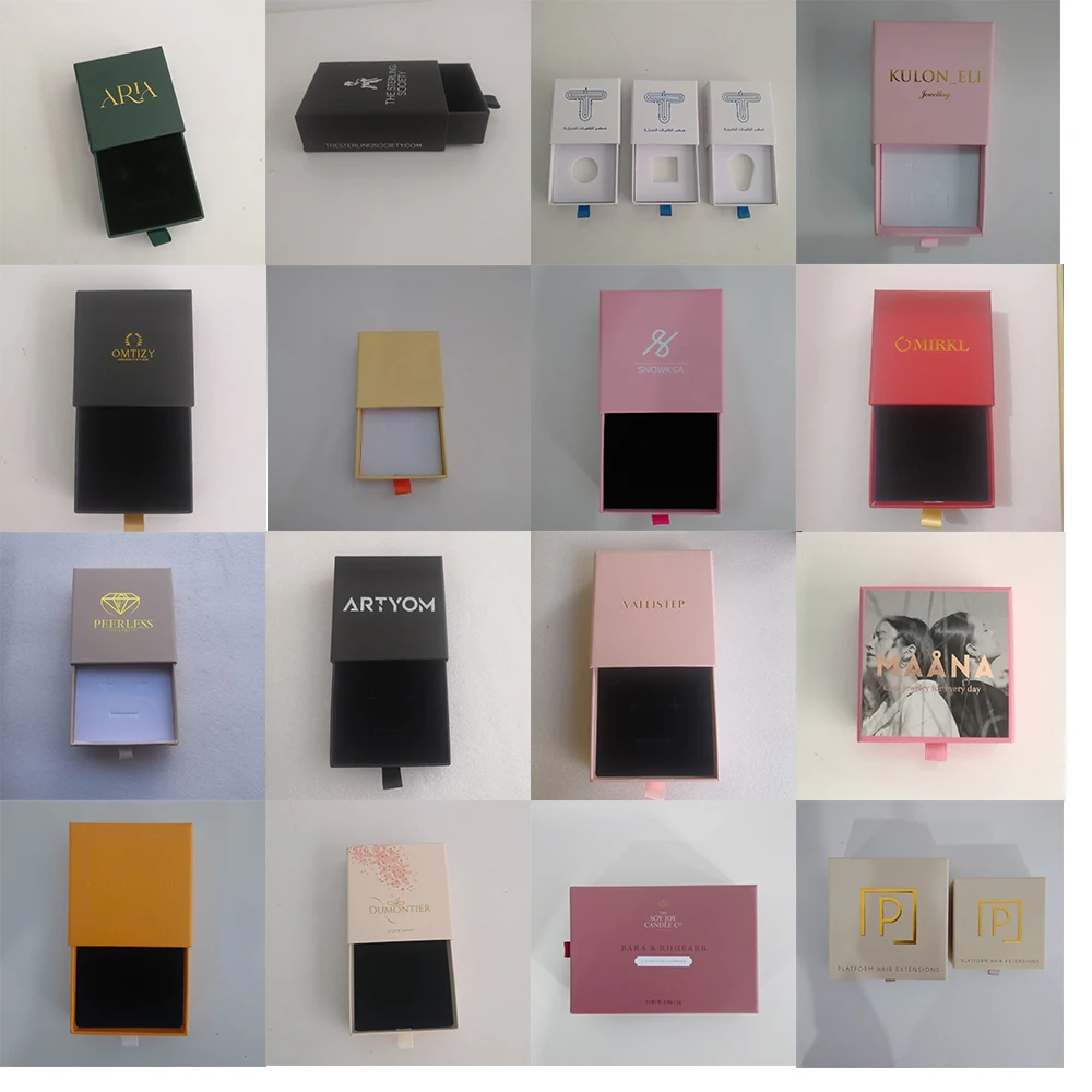 500pcs Custom Luxury Jewelry Packaging Boxes, Sliding Drawer Style Cardboard Gift Box with Logo for Earrings, Necklace, Bracelets, Paper Jewelry Case for Brand Presentation and Personalized Gift Packaging - 图片 6