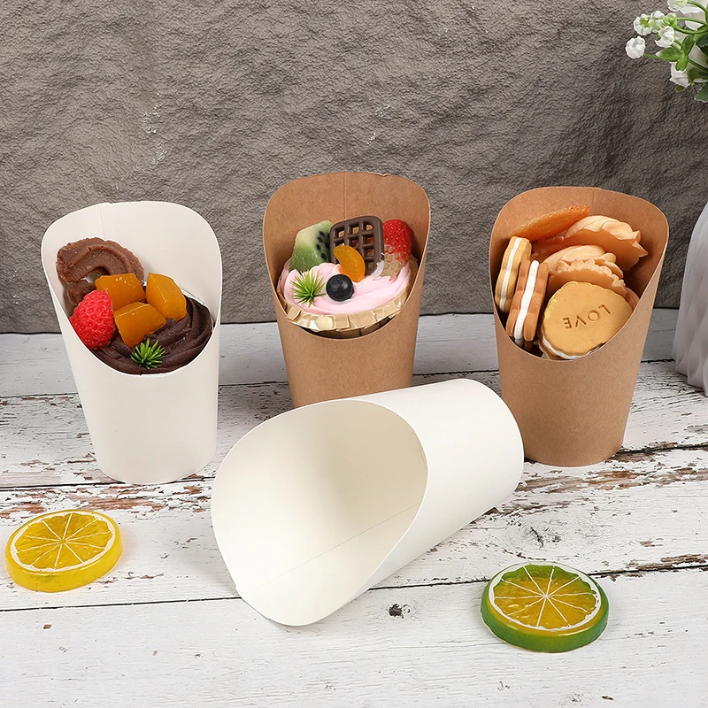 10pcs Disposable Kraft Paper French Fry Holders, Potato Chips Snack Cups, Charcuterie Boxes, Mini Dessert Containers, Party Supplies, Fast Food Takeout Paper Cups for Birthday, Wedding, Catering, Event Use - 图片 2