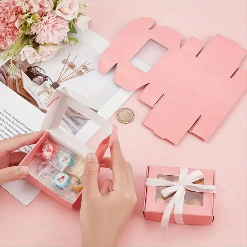 10/30-Pack Mini Pink Cardboard Gift Boxes with Transparent Window for Jewelry, Candy, Chocolate, Mini Soap, Wedding & Party Favors, Birthday, Holiday Celebration, DIY Decoration, Sturdy Recyclable Favor Boxes - 图片 3