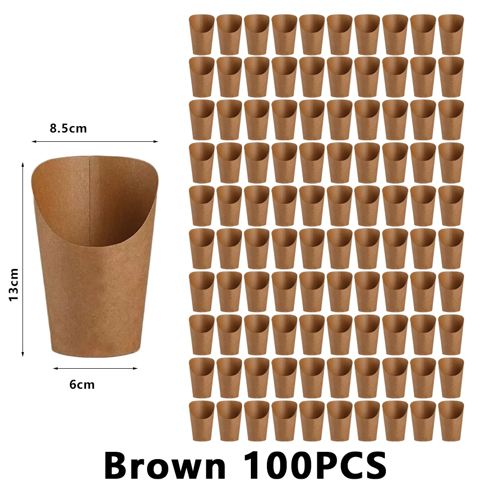 50/100PCS Disposable Kraft Paper French Fry Cups, Potato Chips Holder, Charcuterie Snack Boxes, Birthday Party Supplies, Fast Food Takeout Containers, Catering Paper Cups for Fries, Snacks, Desserts - 图片 11
