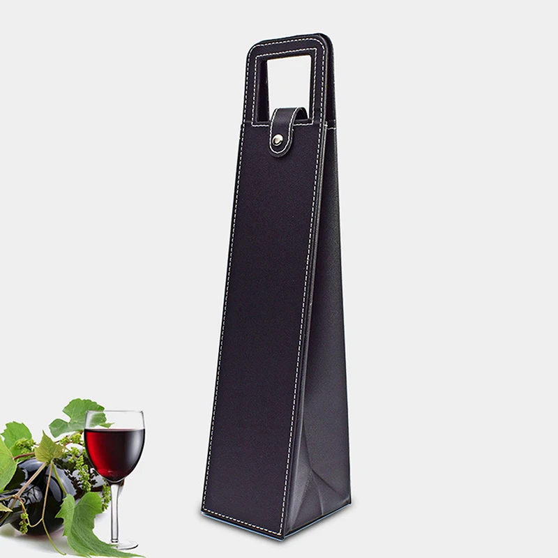 High-Grade PU Leather Wine Gift Box – Elegant Solid Color Single Bottle Carrier Bag for Champagne, Beer, or Red Wine, Classic Portable Tote for Gifting and Party Use, Durable Leather Packaging Case 5