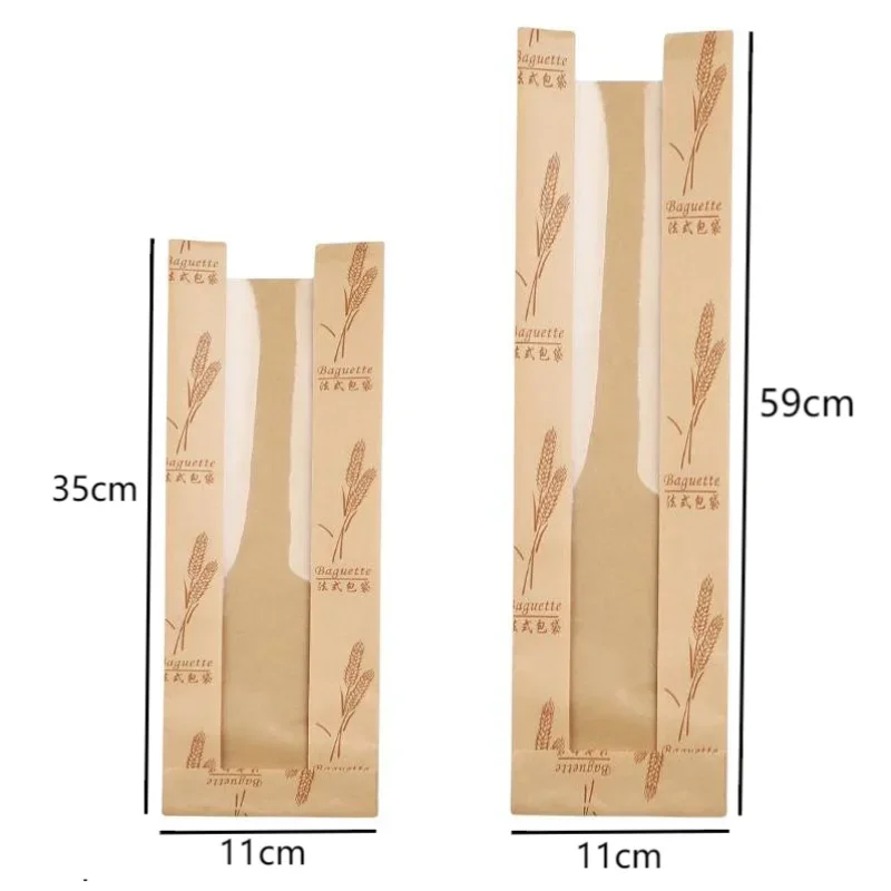 100 Pieces Kraft Paper Long Bread Bags with Transparent Window, Waterproof & Oil-Resistant Food Packaging for Bread, Pastries, Party Favors, Birthday, Xmas, Bakery & Gift Wrapping - 图片 6