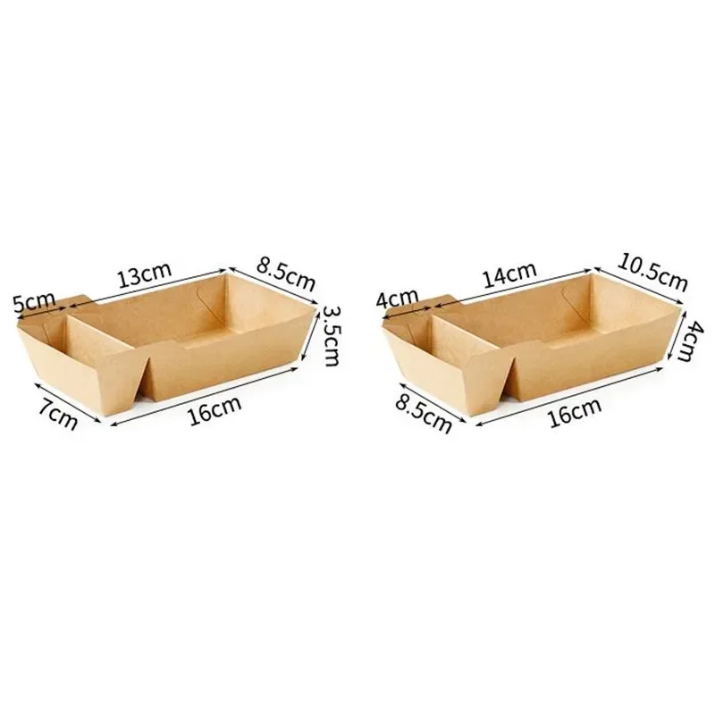 50pcs Disposable Kraft Paper Food Serving Trays with Dual Compartments, Eco Friendly Snack Boxes for French Fries, Chicken, Salad, Nachos, Desserts, Takeout and Party Catering Supplies