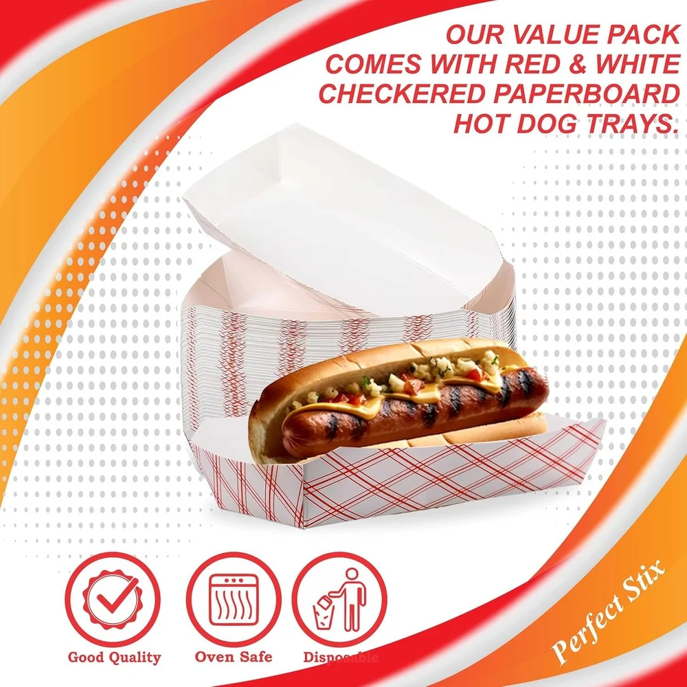 50 Pack 7-Inch Disposable Paper Hot Dog Trays Grease-Resistant Food Boats for Sausages Brats Food Trucks Concession Stands Cafeterias and Home Use 5