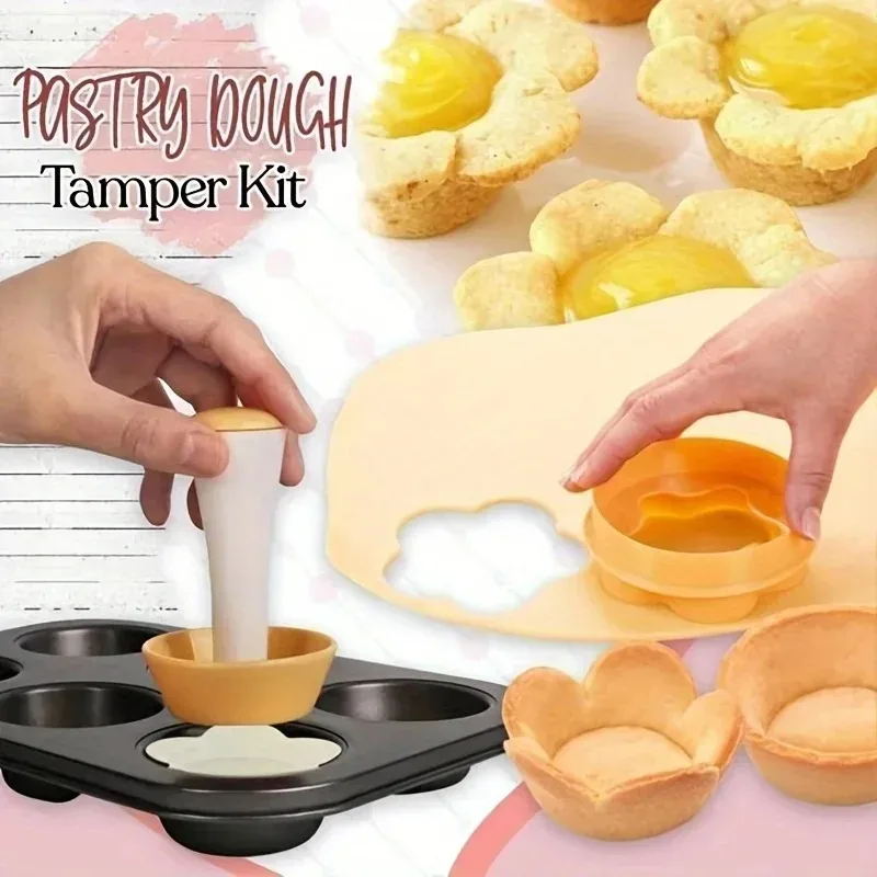 Flower-Shaped Pastry Dough Tamper & Cutter Set – Creative Cake, Cup, Biscuit, and Pie Mold Tool for DIY Baking, Cake Decorating, Cookie Making, Tart Shells, and Professional Dessert Shaping
