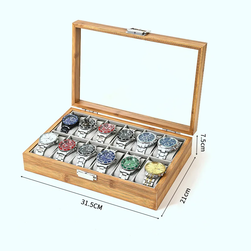 Handcrafted Bamboo Watch Organizer Display Box, 3/6/10/12 Slots Timepiece Storage Case for Men & Women, Elegant Festive Gift Presentation, Eco-Friendly Bamboo Material, Protective Clock Grid Compartments, Luxury Wooden Display Case for Watches and Bracelets - 图片 8